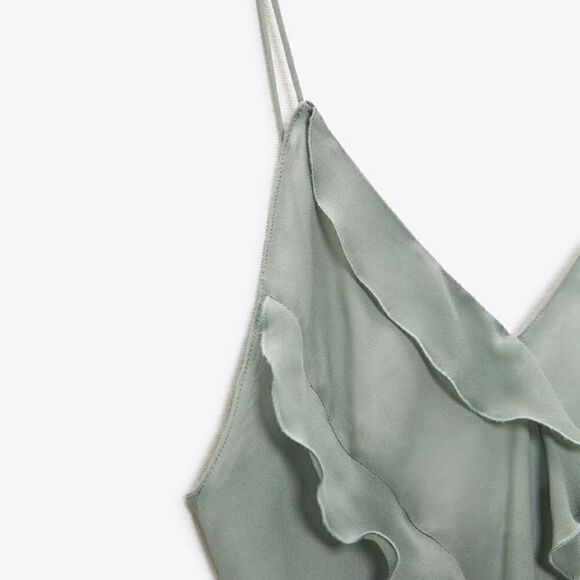 Nwt ZARA VIRAL SEMI-SHEER TANK BLOUSE ZARA EMERALD NWT - Picture 15 of 16
